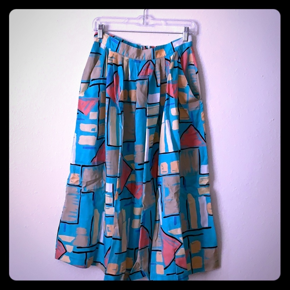 VINTAGE SARAH TAYLOR MULTI-COLOR MIDI SKIRT